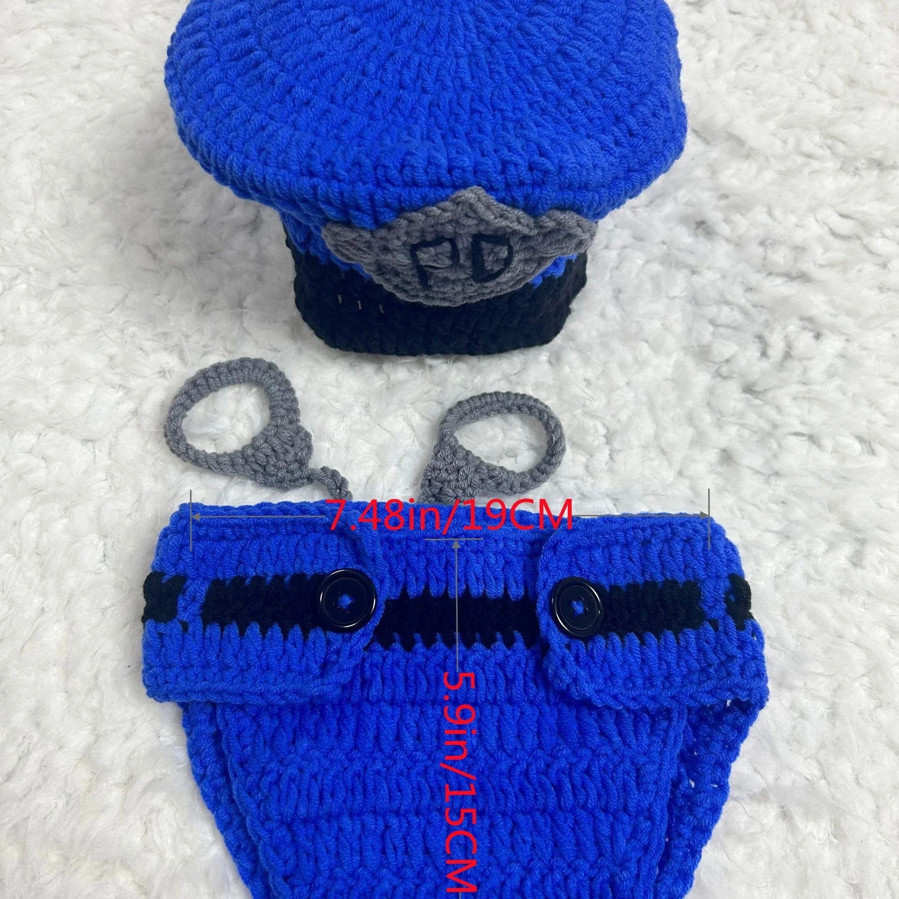 Adorable Blue Policeman Hat & Shorts Set Baby Costume Boy Girl Dress Romper Outfit Baby Photoshoot Outfit Fotografie Accessoires