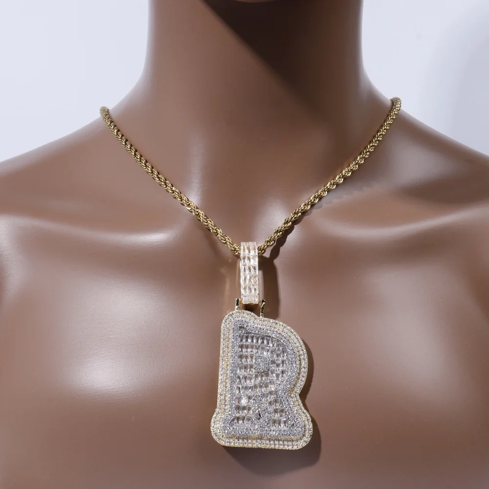 

ICECHARMI Capital Letter A~Z Two Layer Pendant Square Zirconia Inlaid Chain Necklace For Men Women Hiphop Jewelry