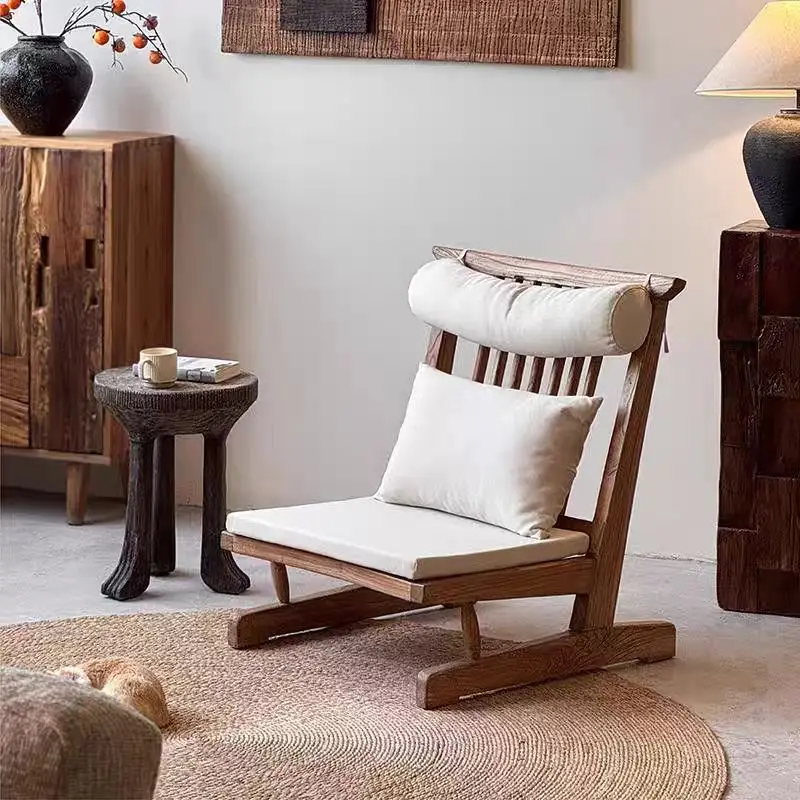 

Old elm sofa Solid wood balcony recliner Japanese lazy Homestay simple tatami lounge Coffee chair