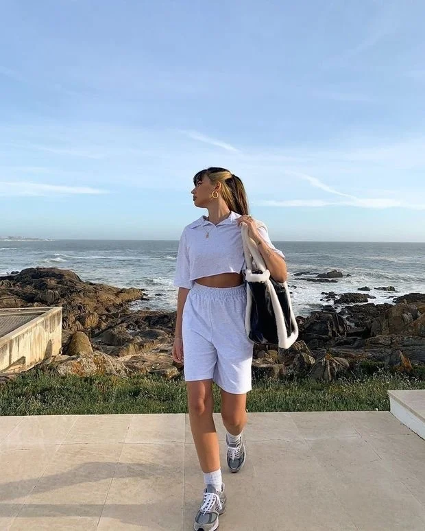 Comfortable Pure Color  Ne ort Sve Outfit with Cuffed orts Breathable Cotton Summer Faion Set for Women