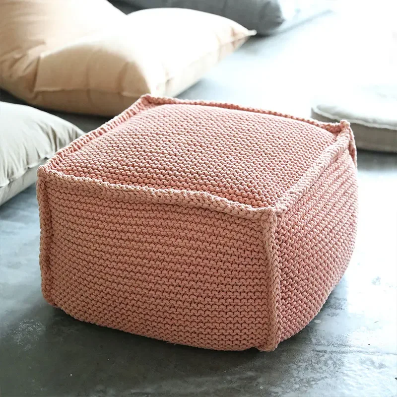 Handmade cotton rope woven square lazy sofa seat pier bean bag soft bag coffee table square bed end footstool foot