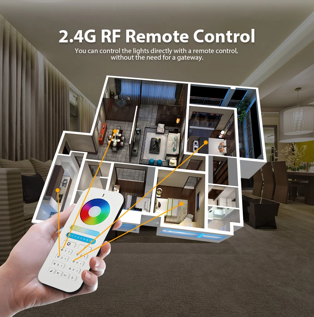 TUYA Zigbee 3.0 Mini RGBCCT RGBW CCT DIM LED Controller DC 5V 12V 24V Smart Dimmer With 6 Zone RF 2.4G Remote Frequency Adjusta