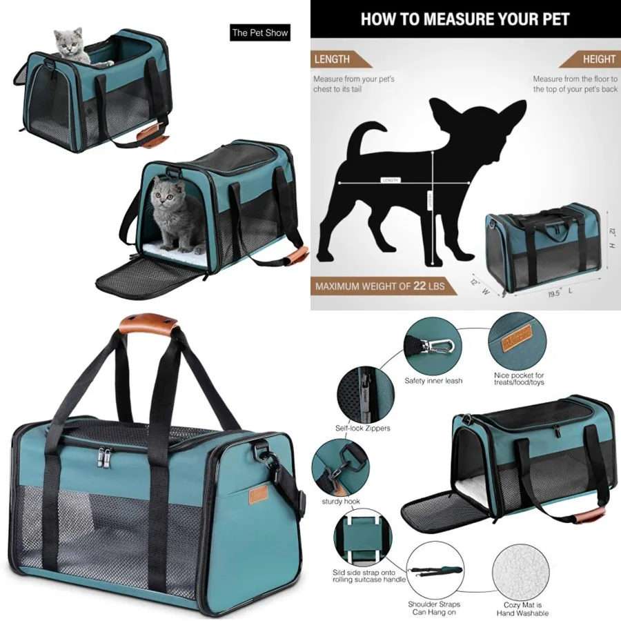 

Cat Carrier - Portable Foldable Dog Pet Carrier, Soft-Sided Pet Bag up to 22 Lbs, Airline Approved Travel Puppy Carrier