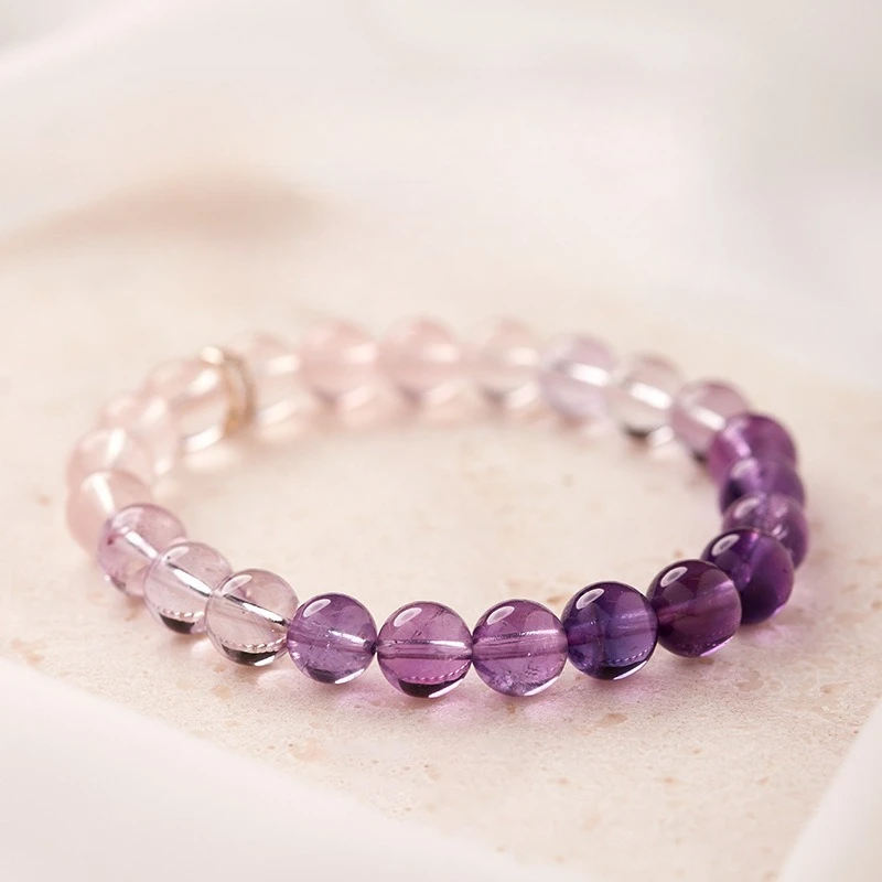 

Natural Crystal Bracelet, Men's and Women's Fashion Light Luxury Purple Gradual Change Natural Mo Powder Bracelet
