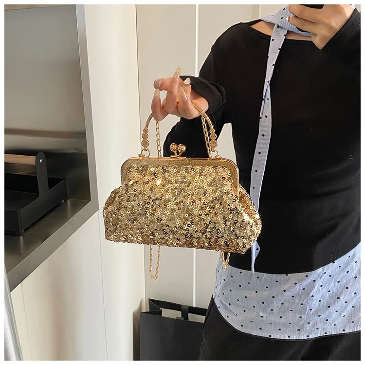 Bolso de mano con lentejuelas brillantes para mujer, estilo celebridad, para noche, con bolsillo para móvil y pintalabios, vi...