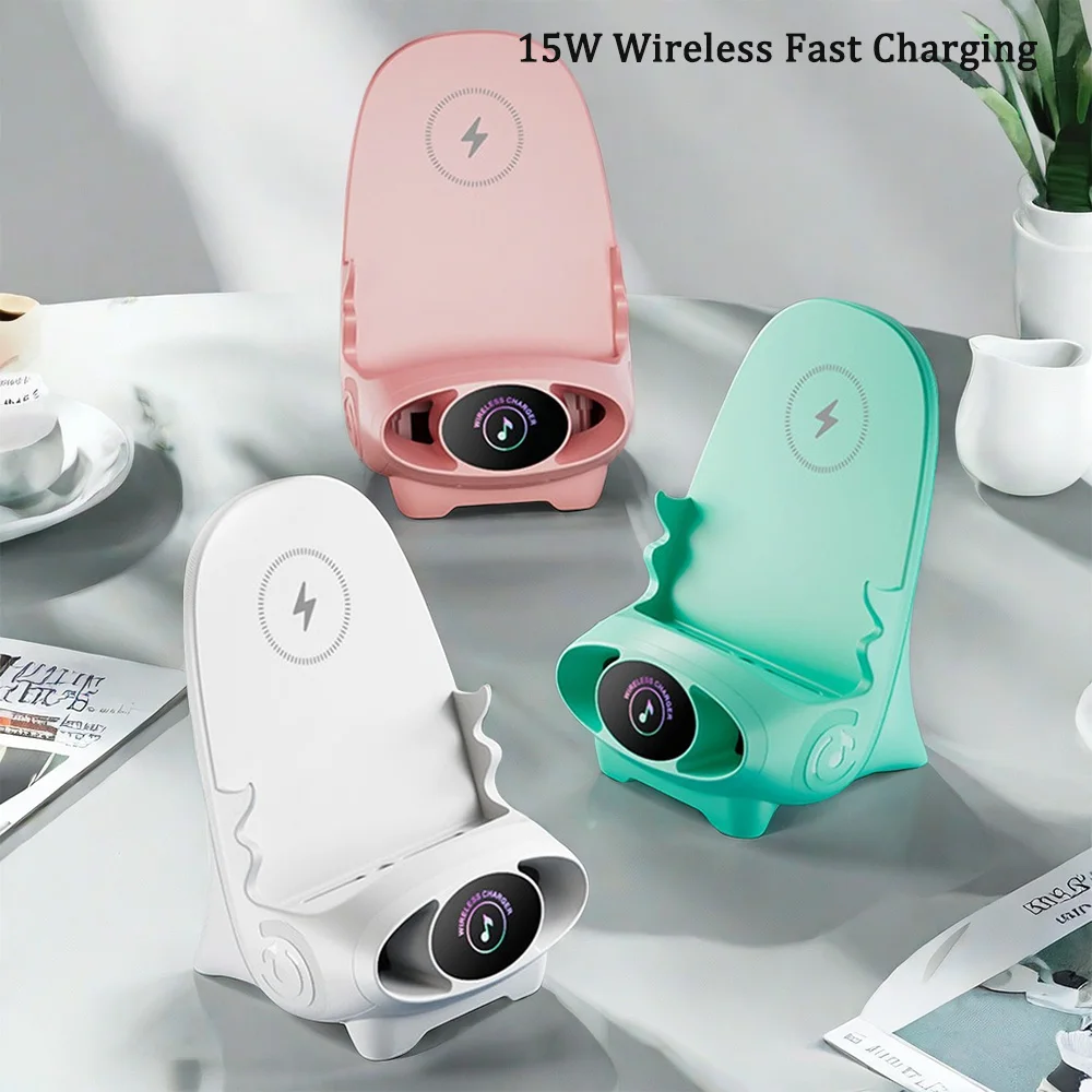 

V8 15W Wireless Fast Charging Magnetic Charger Stand Mini Chair Sound Ergonomic Mobile Phone Holder Desktop Charge Dock Station