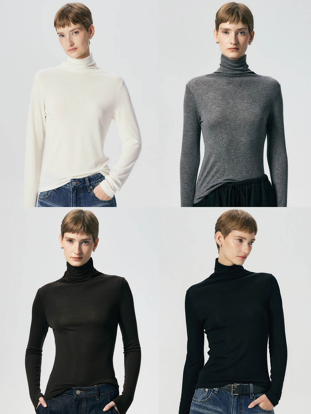 

Thoransaura Ladies Knitted Wool High Collar Slim Fit Base irt Long Sve Regular oulder T-irt Casual Sle Faionable