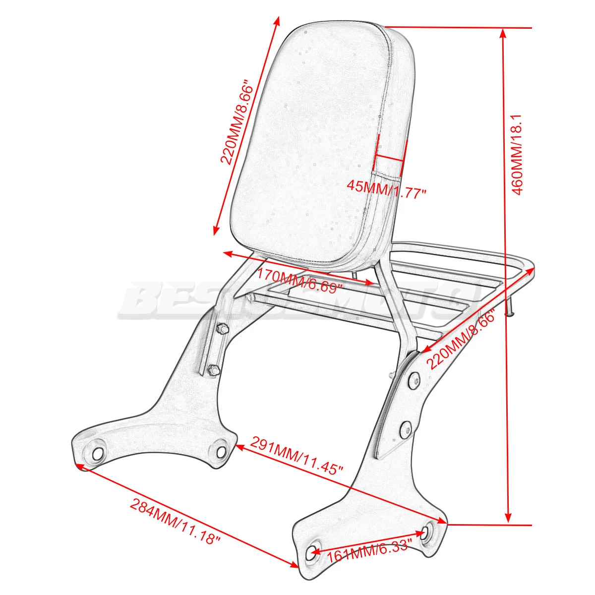 Motorcycle Passenger Backrest Sissy Bar Luggage Rack For Honda Shadow 400 750 VT400 VT750 ACE 1997 1998 1999 2000 2001 2002 2003