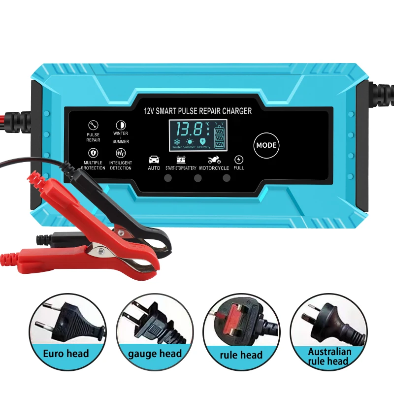 

10A Автомобильное зарядное устройство, полностью автоматическое цифровое автомобильное зарядное устройство 12 В-24 В, импульсный ремонт для AGM GEL WET, свинцово-кислотный ЖК-дисплей