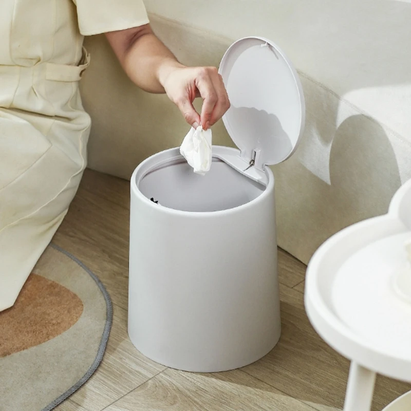 Elegant Accent Press Type Trash Container Bathroom Storage Bucket Garbage Can Fit Seamlessly in Small Space D2RD