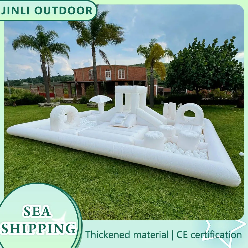 

White Toddler Inflatable Splash Mat Water Park Obstacle Course with Slide, Soft Play Bouncy House for Kids Summer Fun