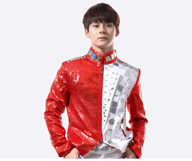 

male clothes mirror men blazers Shining Sequins jacket outwear singer dancer performance dress fashion nightclub Bar Outfit