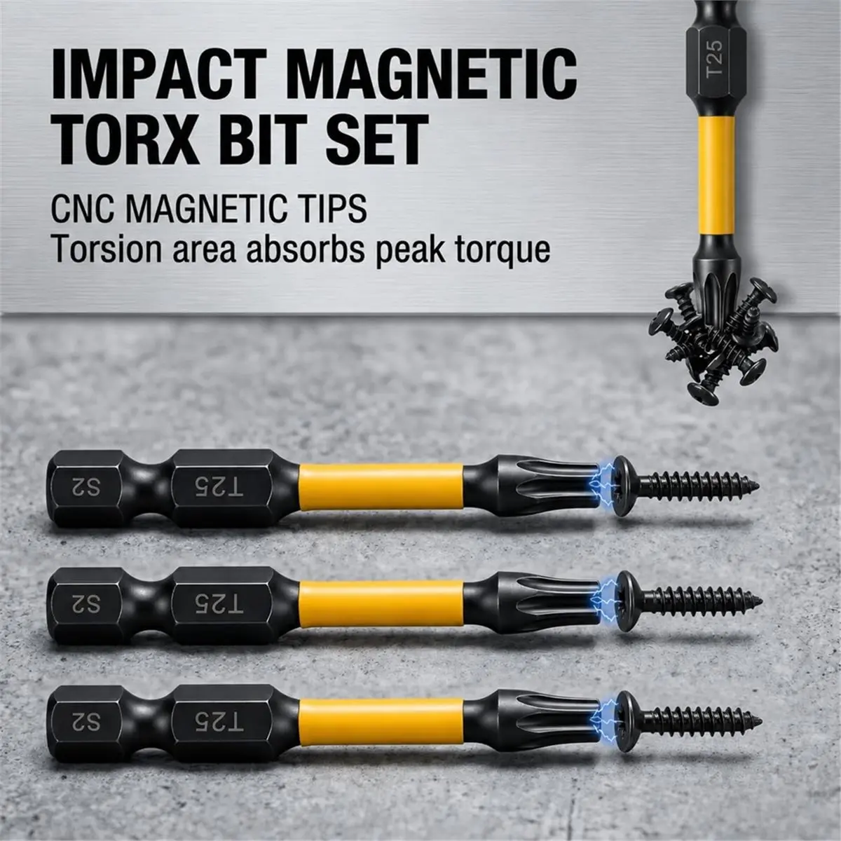 20-Pack T25 Torx Bits for Impact Driver, 2'' Magnetic Star Bits Drill Bit Set, S2 Steel, 1/4'' Hex