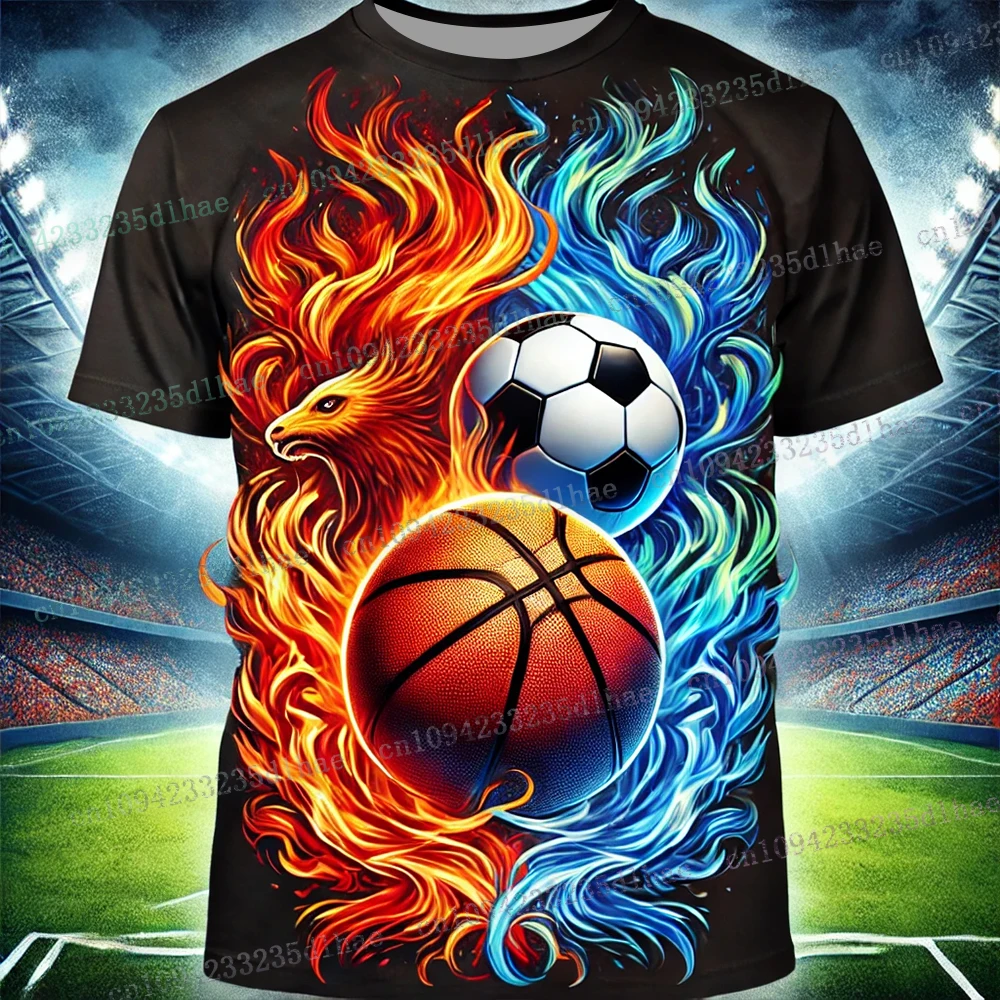 

Men's Oversized T-Shirt Basketball & Football Flame Print 3D Vintage O-Neck Short Sleeve Fashion Summer Streetwear Men Clothing