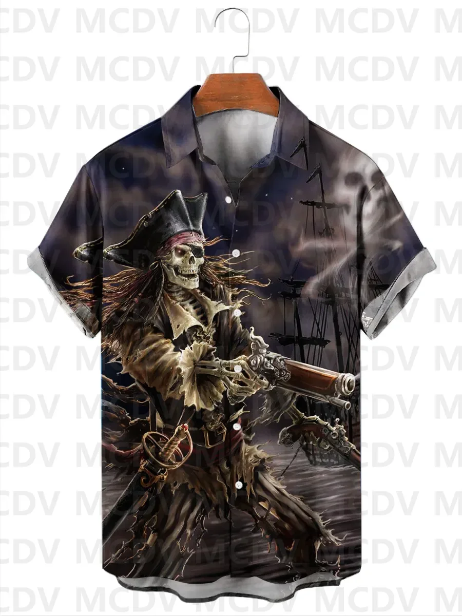 Kemeja lengan pendek pria, Hawaii, kemeja Vintage tato bahari, motif perahu dada saku lengan pendek