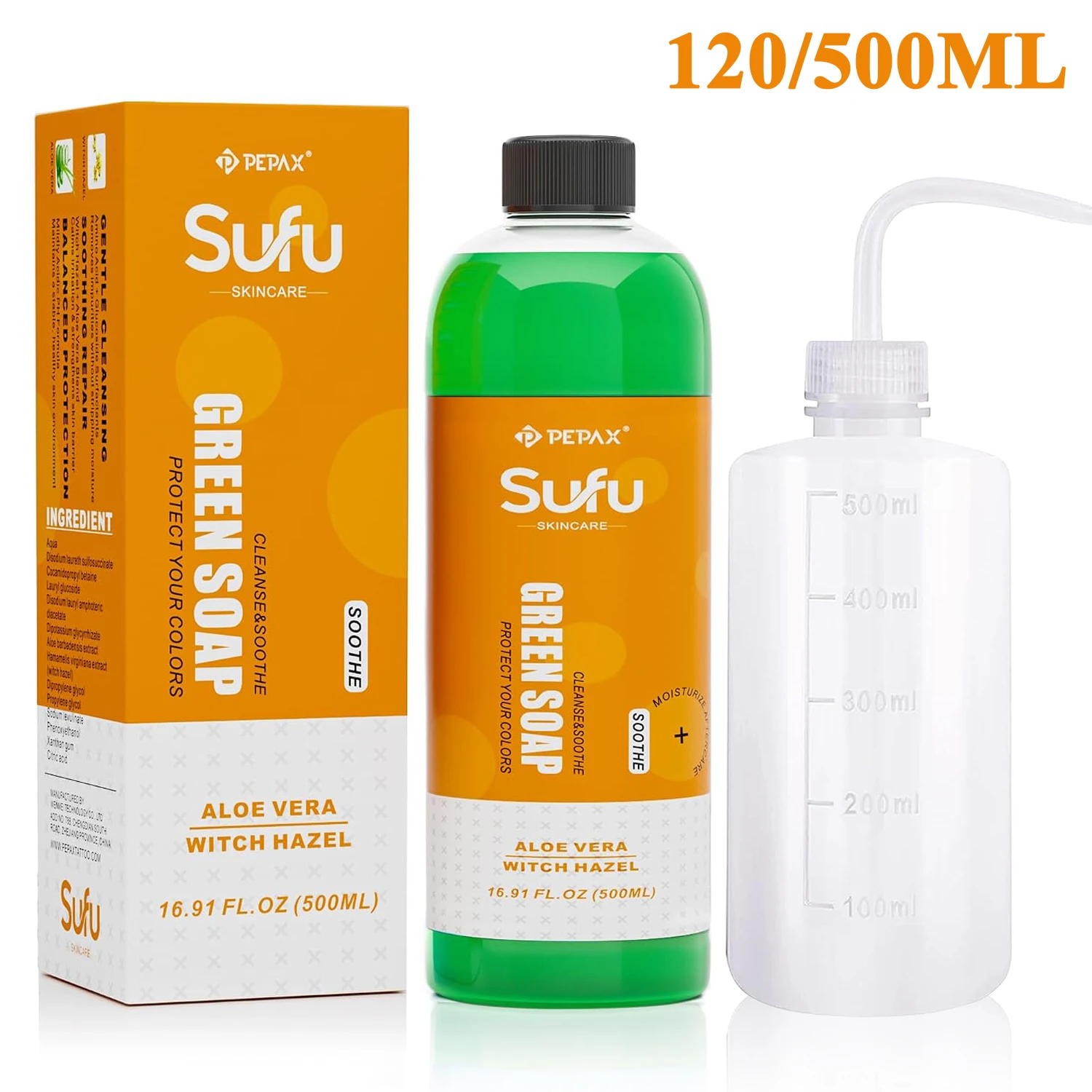 PEPAX SuFu Tattoo Green Soap and Wash Bottle Kit Cleaning Solution Green Algae Soap Foam Squeeze Bottle Tattoo Accessories