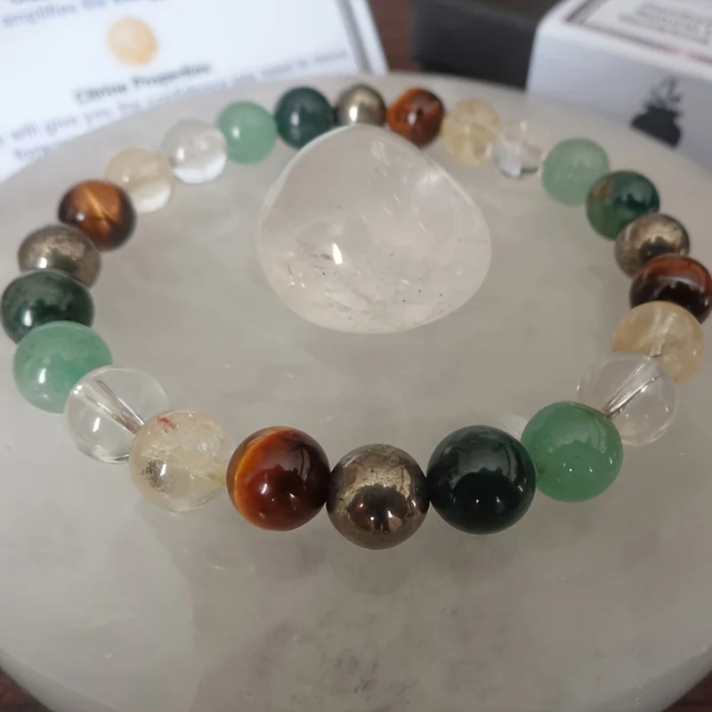 Abundance bracelet clear quartz citrine tiger eye stone pyrite moss agate green aventurine bohemian healing jewelry bracelet