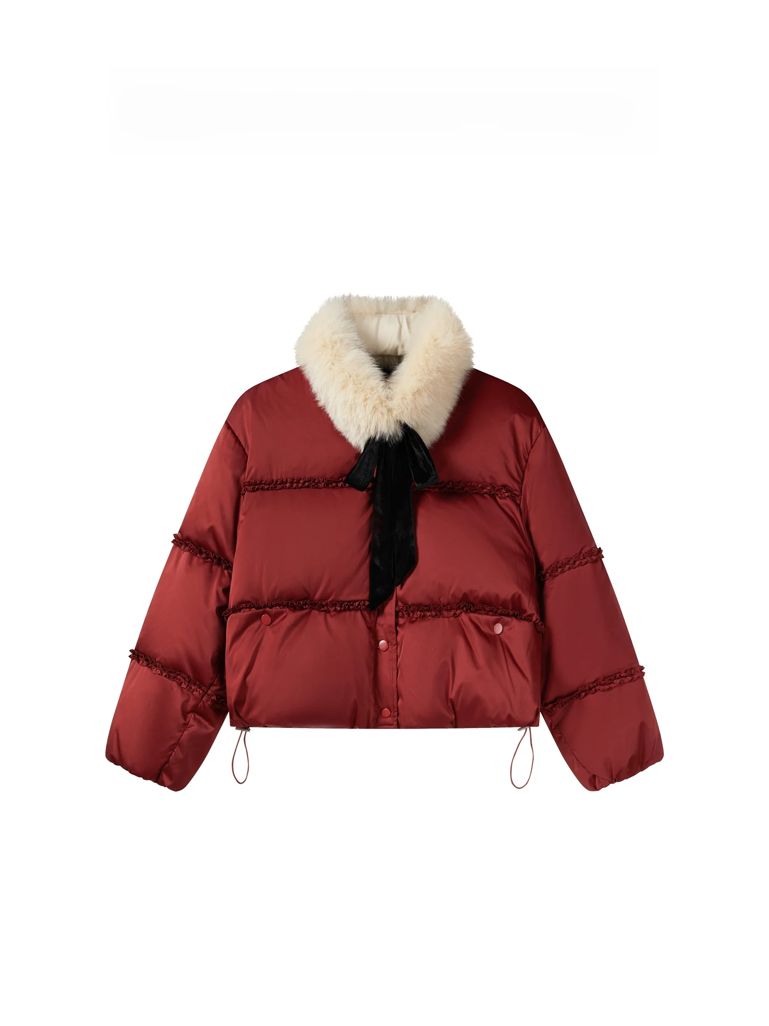 

New Year Red Fur Collar down Jacket Women's Winter Thick Warm Versatile Duck down Coat Casual Loose Fit High Waist
