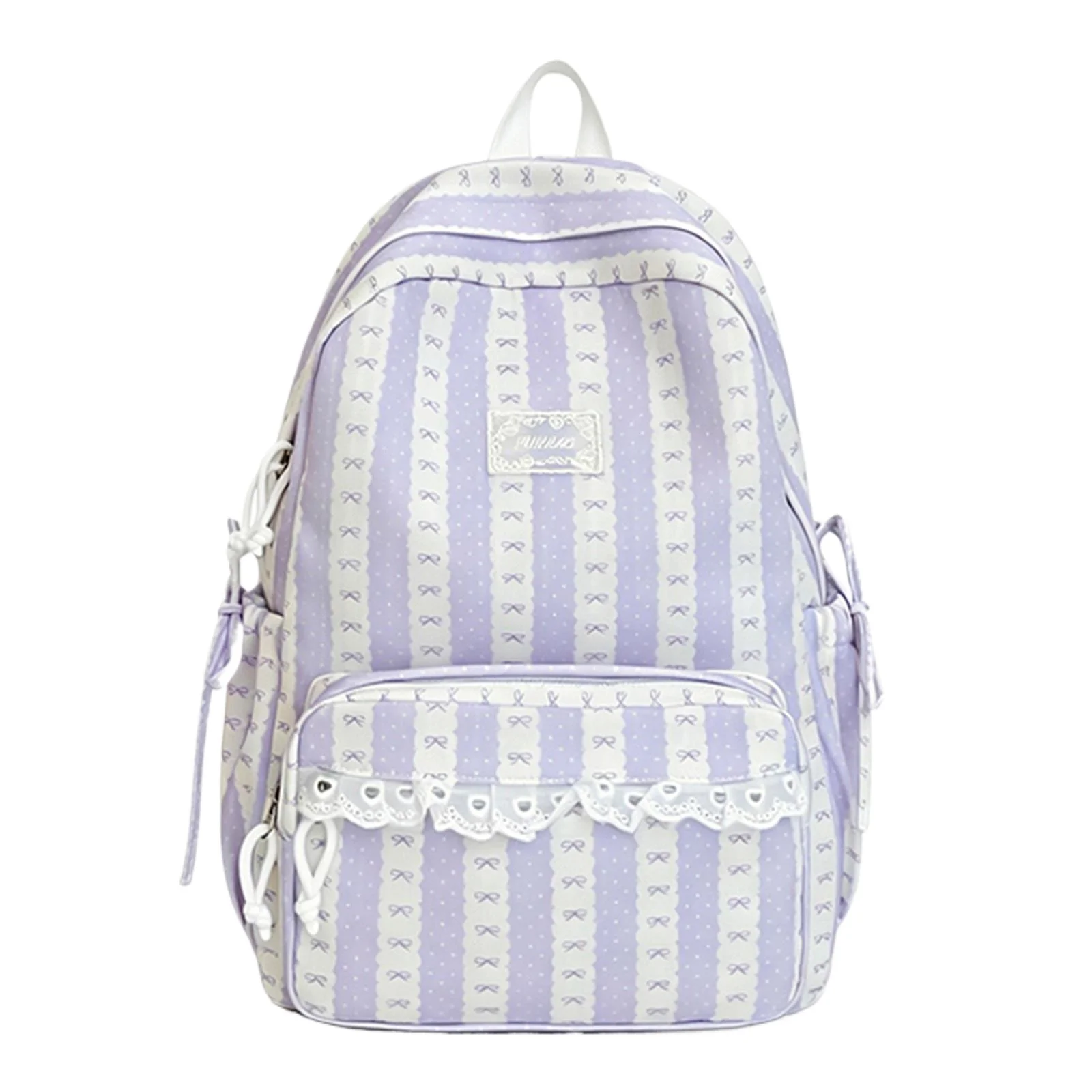 Women Nylon Stylish Strip Backpacks Multi-Pocket Lovely Macaron Color Schoolbag With Computer Compartment Commute Work Backpacks