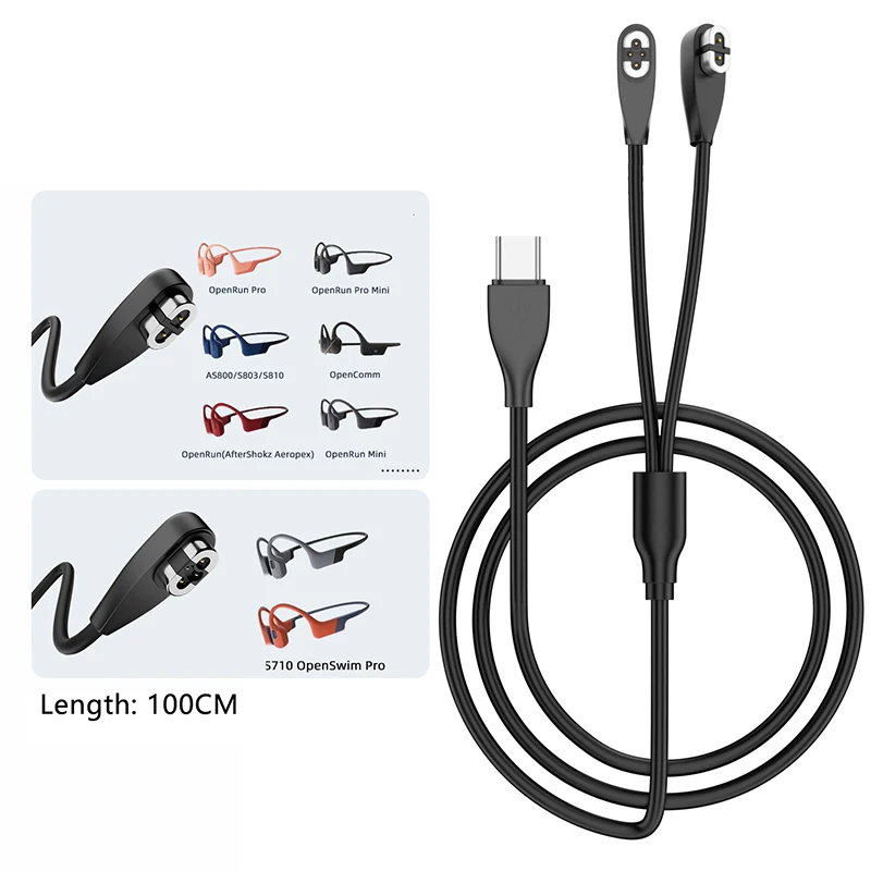 2 In 1 Earphone USB Type-C Fast Charging Cable For Shokz AS800/S810/S710 OpenSwim Pro Bone Conduction Magnetic Charger Adapter