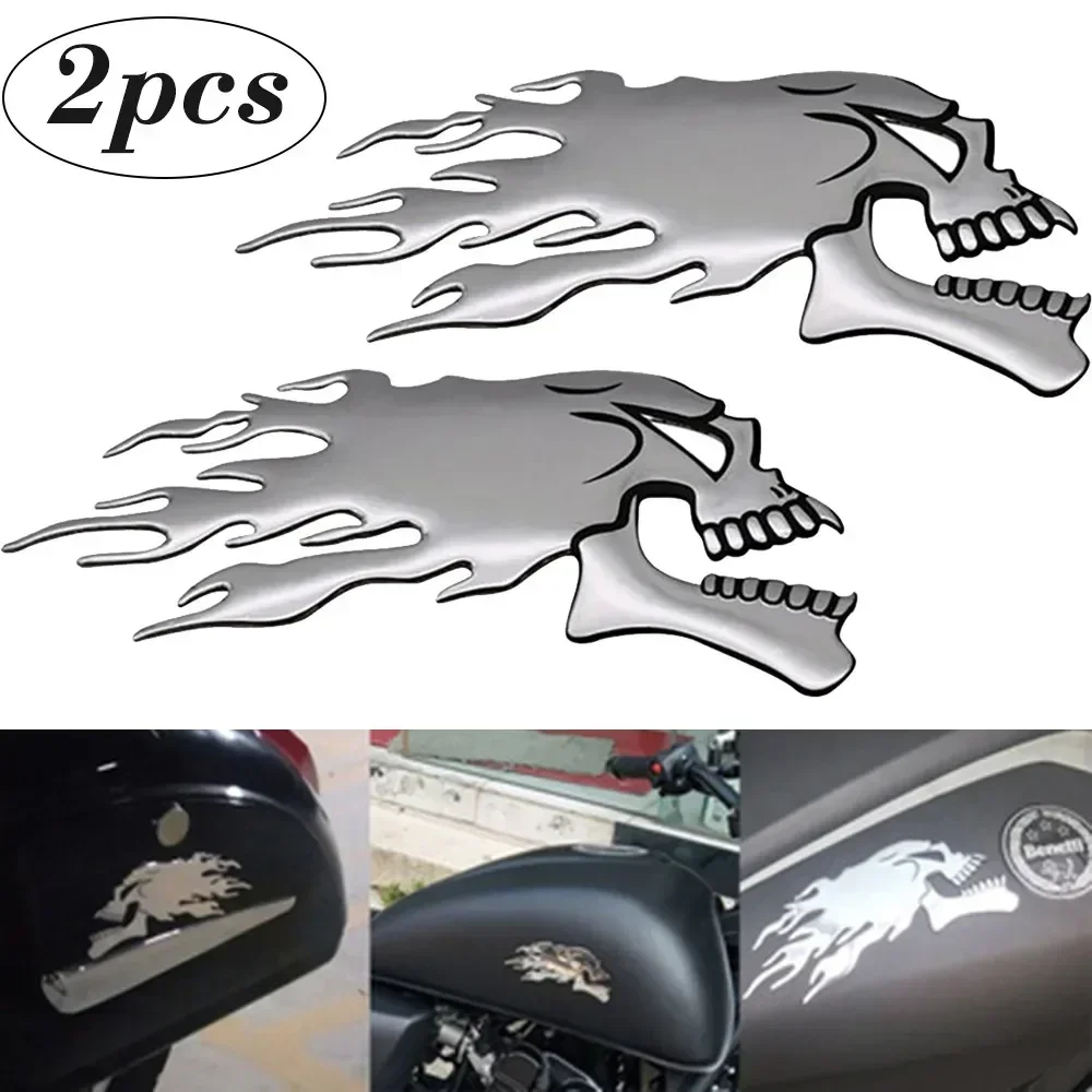 2Pcs Motorcycle 3D Sticker Car Skull Emblem Decals Fuel Tank Ghost Stickers Frame Body Decoration