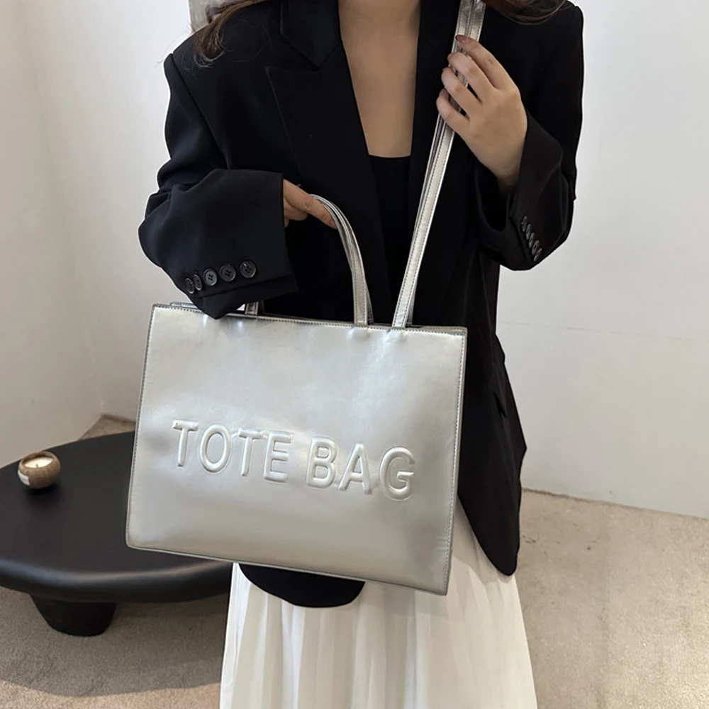 2024 new large capacity simple single shoulder crossbody bag texture handbag letter indentation class commuting tote bag