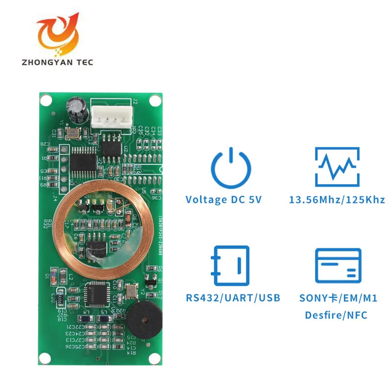 

13,56 МГц, 125 кГц, двойная частота, Φ, Бесконтактный интерфейс USB RS232 UART, индивидуальный модуль считывания смарт-карт
