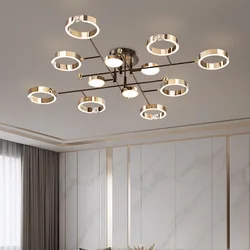 Modern Luxury Chandelier Lighting For Living Room Bedroom Plated Gold Aluminum Remote Control Pendant Lights Crystals Decoration