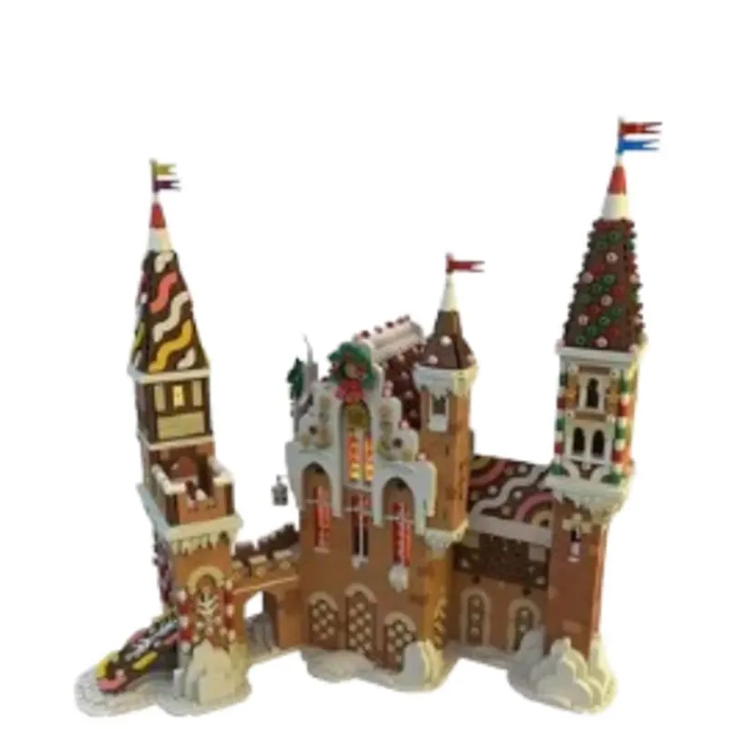 Modèle d'architecture de rue de pain d'épice d'hiver de MOC de petite particule, vue créative de château, jouets de cadeau de bricolage, ornements de puzzle