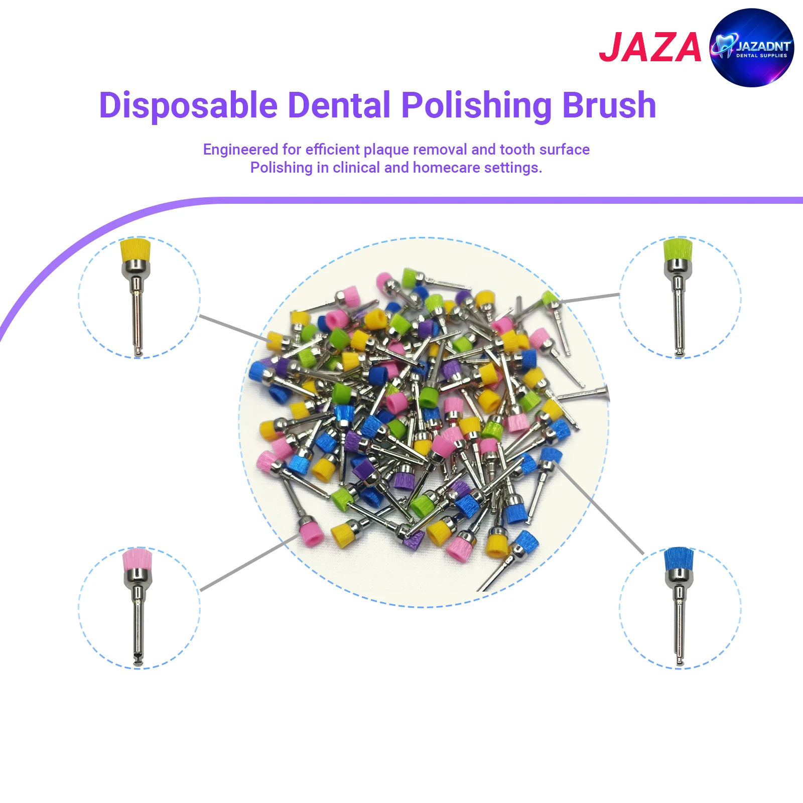 JAZA Disposable Dental Polisher Nylon Bristle Care Head Brush Whitening Prophy Bruses Dentist Tools 100pcs/box