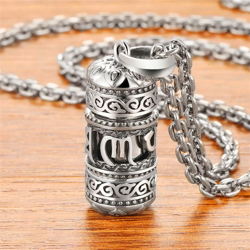 Vintage Buddhism Six Word Truth Amulet Pendant Necklace for Men Women Good Lucky Jewelry Shurangama Mantra Lotus Necklace Gifts