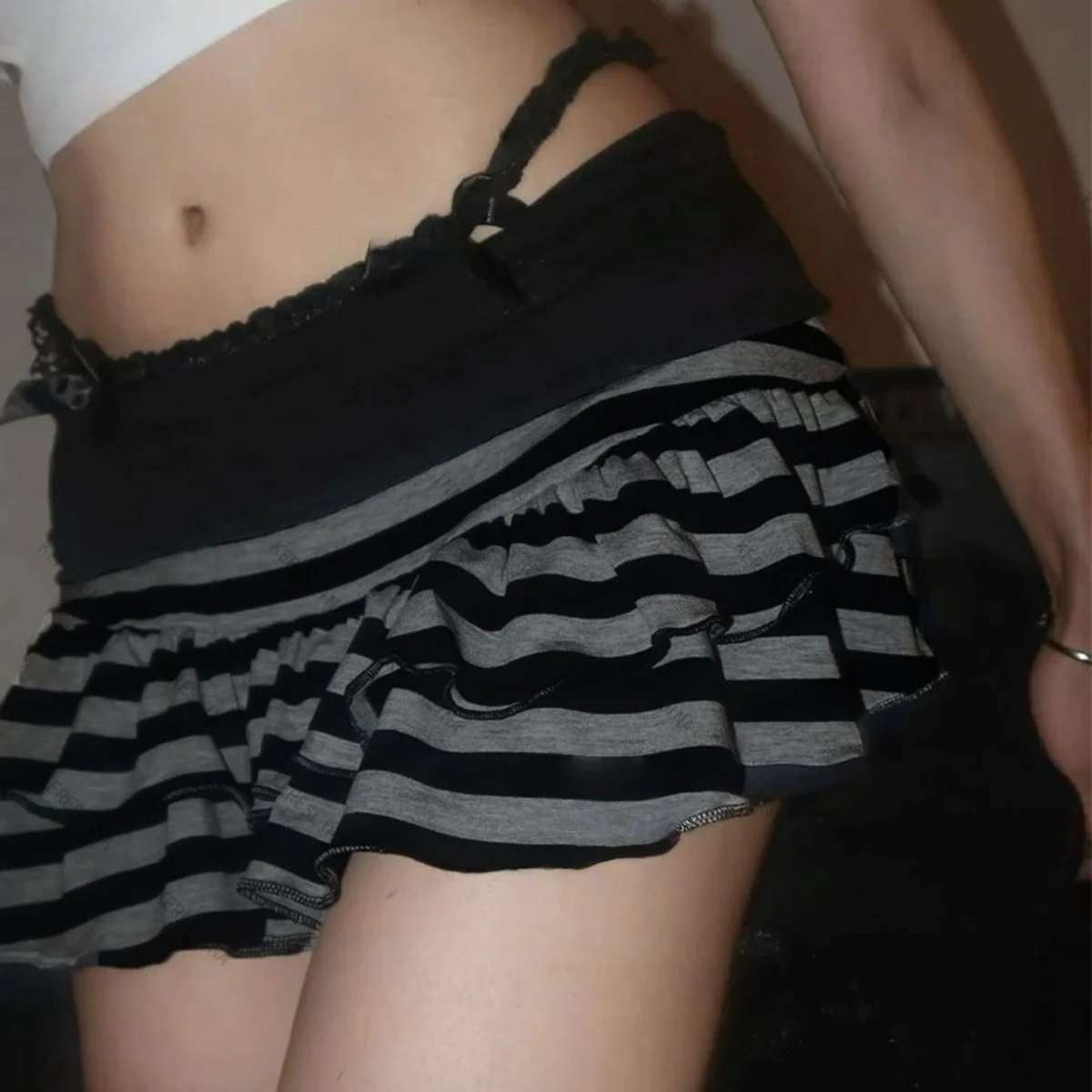 Y2K Sexy Striped Mini Skirts Street A Line Fashion Skirt Millennium Graphic Sweet Harajuku Women's Fashion Elegant Short Dress