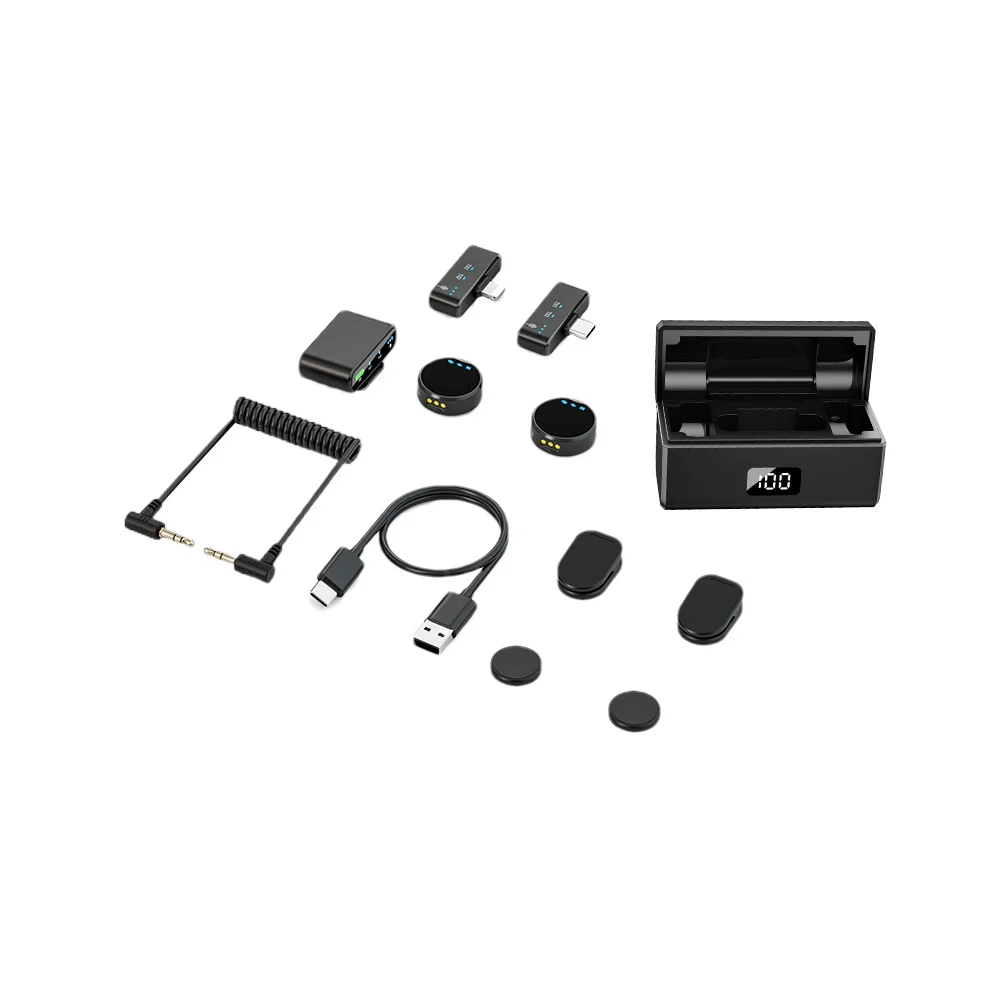 100M Lavalier Wireless Microphone for Camera Professional Lapel Microphone with Noise Canceling Charging Box for Video Recording