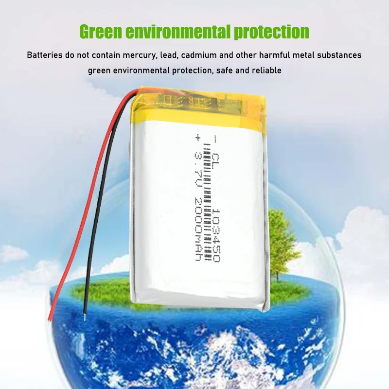 3.7V 2000mAh 103450 Lipo Polymer Lithium bateria recarregável para navegador GPS MP5 GPS Bluetooth Speaker headset e-book câmera