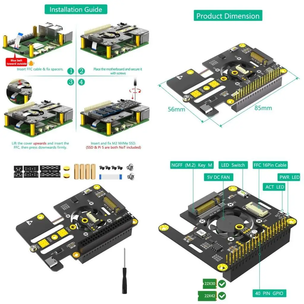 Y1UB Efficient NVMe to PCIe Connection Effective Cooling and Auto Color LED for 5