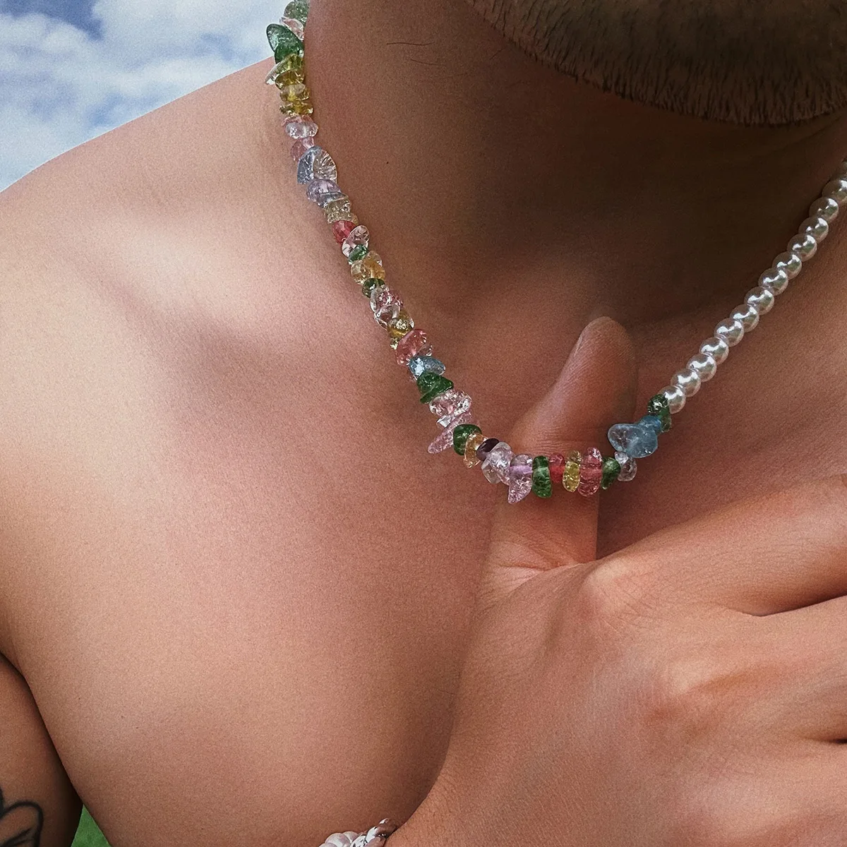 Hip-Hop Unregelmäßige Acryl-Kristall-Perlen-Halskette, Einfacher Herren-Choker, Modeschmuck-Accessoires, Dropshipping-Geschenke – Detail 2