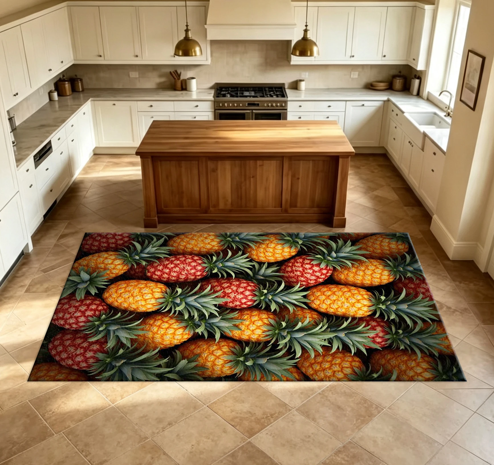 Bright Pineapple Fruit Pattern Carpet Floor Mat Tropical Summer Fruit Pattern Floor Mat Suitable for Kitchen Living Room Home Decoration