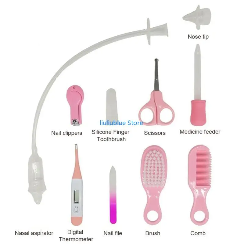 9 قطعة مجموعة العناية بالطفل للعناية الصحية فرشاة قلامة الأظافر مشط مقص ملف ميزان الحرارة الأنف الشافطة إصبع الأسنان 62CF #2