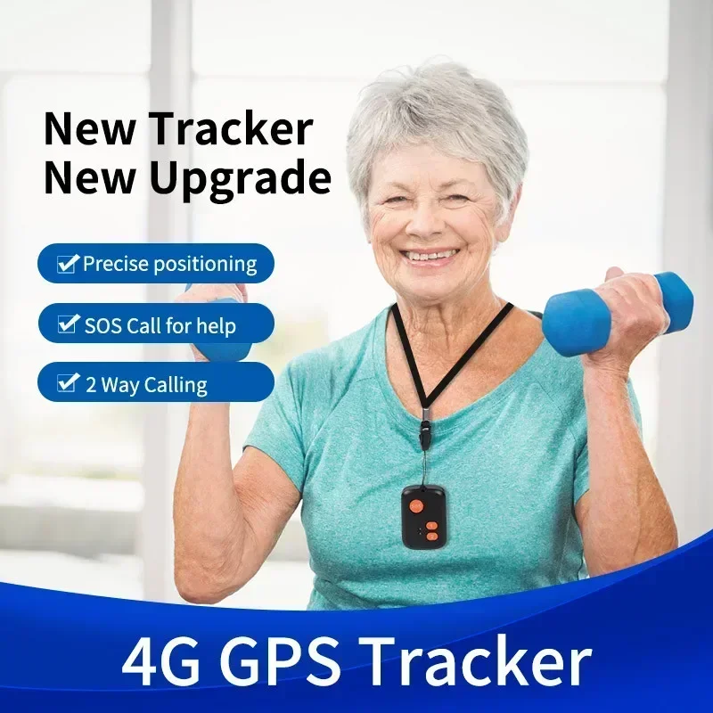 4G Elderly GPS Locating Pendant, Emergency Alarm Auto Fall Alarm Fence SOS Two-Way Call Tracking Device for Old People Children