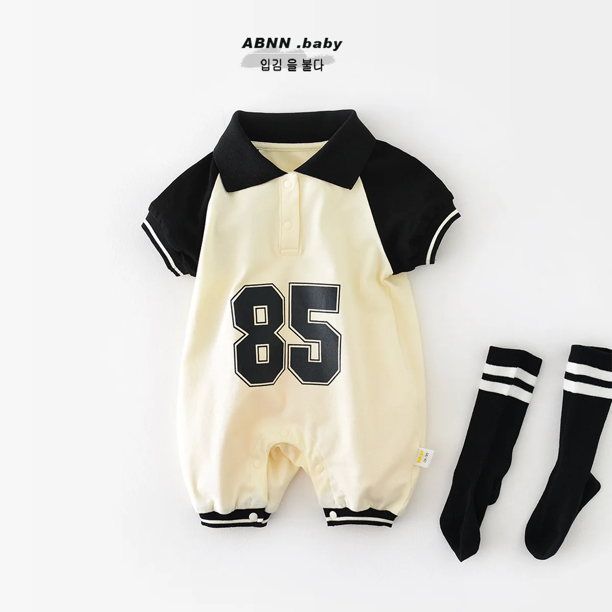 Summer 2024 0-2 Year Baby Boys Romper Patchwork Raglan Short Sleeve Letter Print Infant Boys Jumpsuit Cotton Newborn Boys Parkas