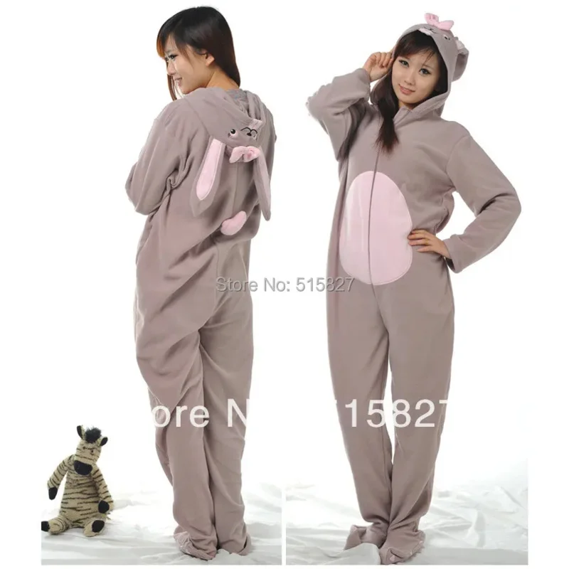 جديد الكبار للجنسين الحيوان جميل رمادي أرنب القدمين منامة ملابس النوم تأثيري ملابس خاصة