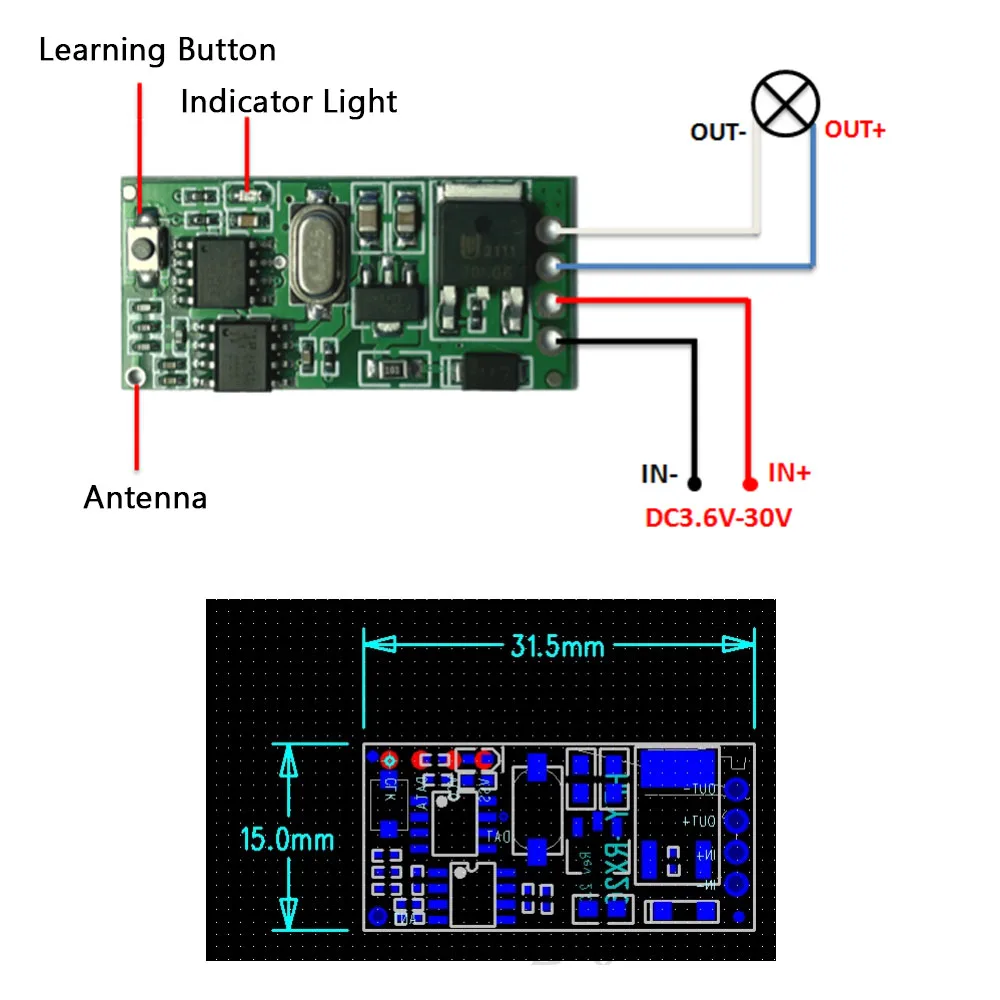 DIY Mini Relay Module Universal Push Button Wall Switch Wireless Remote Control Switch DC 3.6V 6V 12V 24V 30V for Car/LED/Light