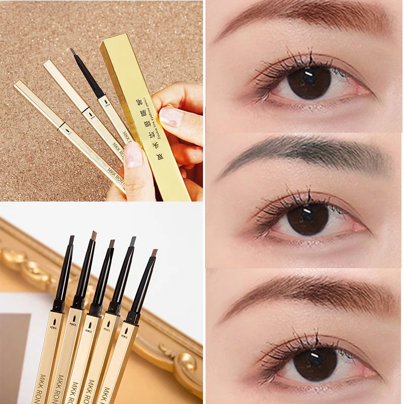 EyeBrow Pen Gold Bar Shape Automatic Rotation Brow Tint Enhancer Double Head Eye Makeup Pencil Natural Sweatproof Slim Pen