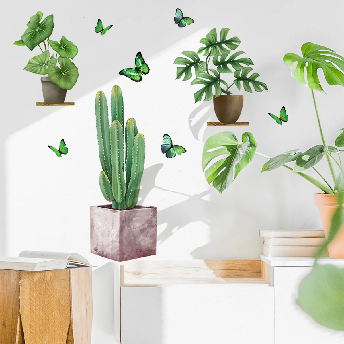 30*90cm Green Plant Cactus Butterfly Wall Sticker Children's Room Background Wall Living Room Bedroom Decoration Wall Sticker