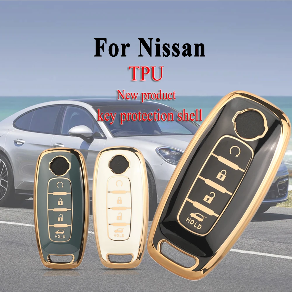 Jingyuqin Per Nissan nero Bianco lato grigio con strisce Custodia protettiva per chiave in silicone TPU 4 pulsanti Durevole e sicuro 100% nuovo di zecca