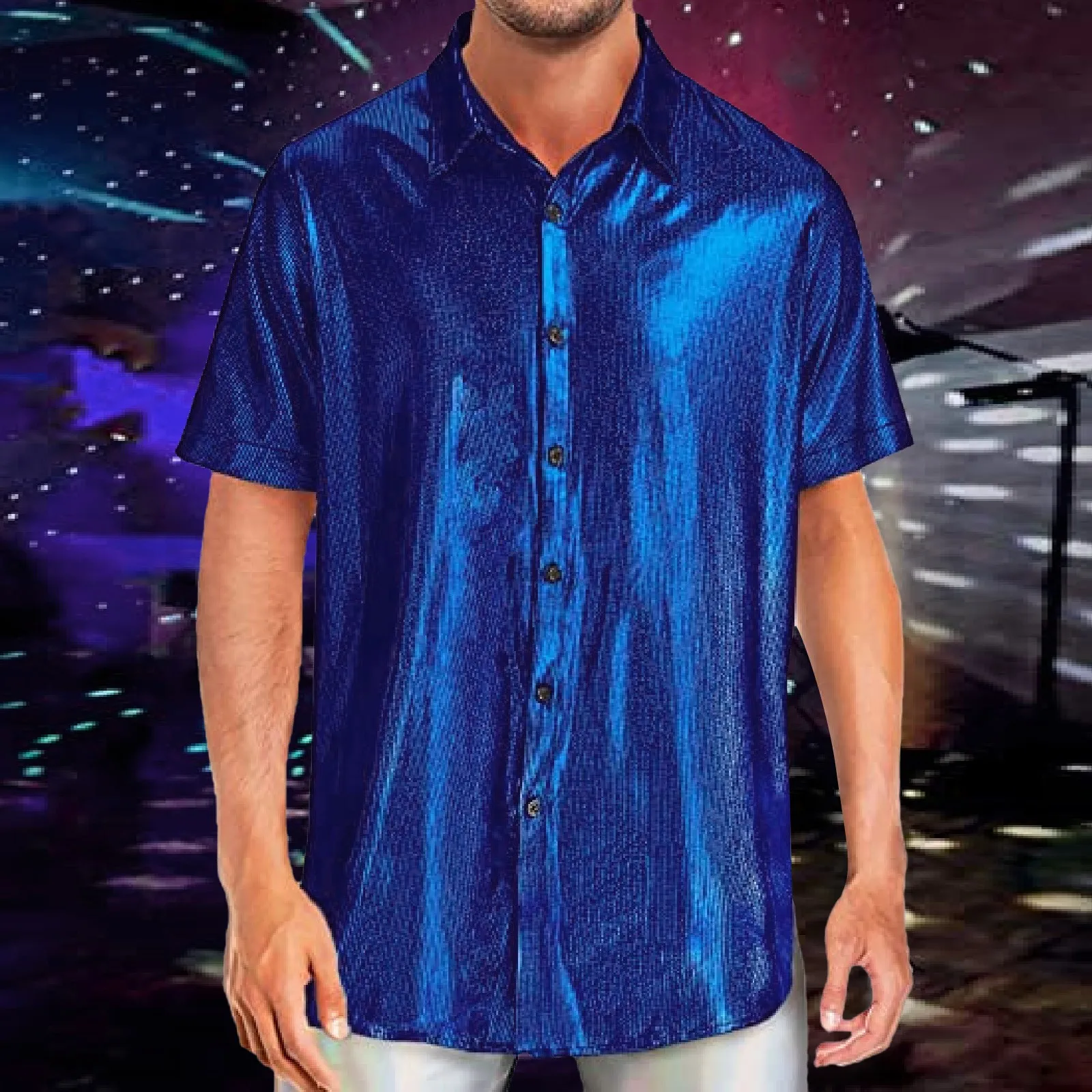 Sequin Gold Silver Shirts Men 2024 Summer Luxury Fashion Shiny Short Sleeve Disco Cosplay Christmas Men Stage Dance Costume