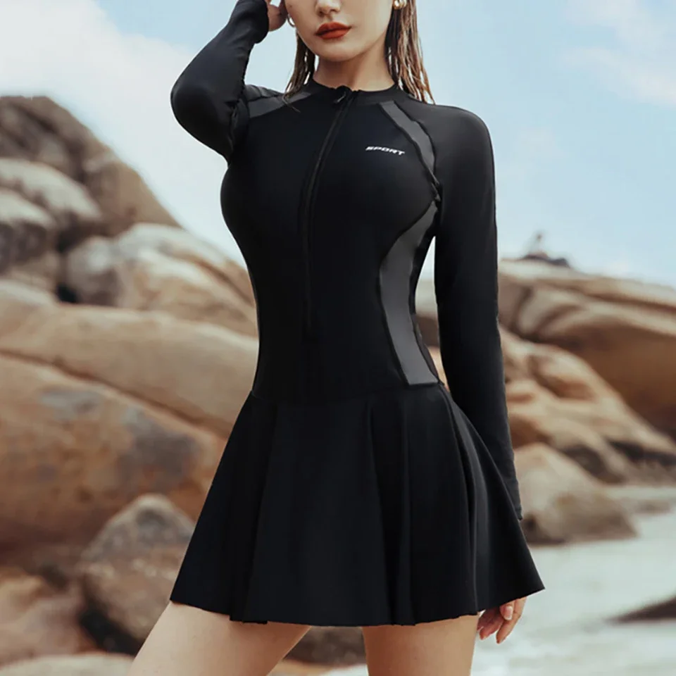 

2025 New Women's Swimsuit Dress Swimdress Long Sleeve Dress Casual Swimwear Beach Bathing Swimsuits