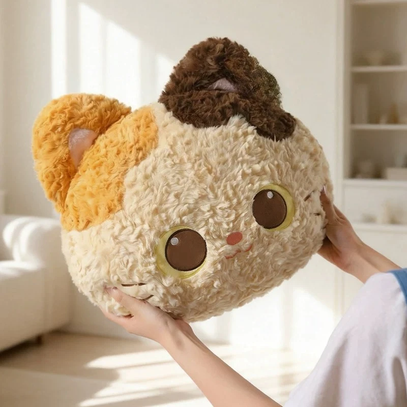 Cute Calico Cat Head Plush Throw Pillow Cushion for Dorm Living Room Sofa Backrest Home Decor Gift for Women