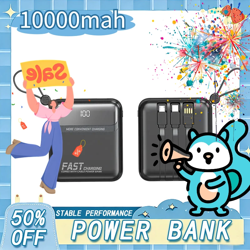 

Портативный внешний аккумулятор 20000 мАч с сертификацией 3C, сверхбыстрой зарядкой 22.5 Вт и четырьмя кабелями для iPhone, Xiaomi, Samsung