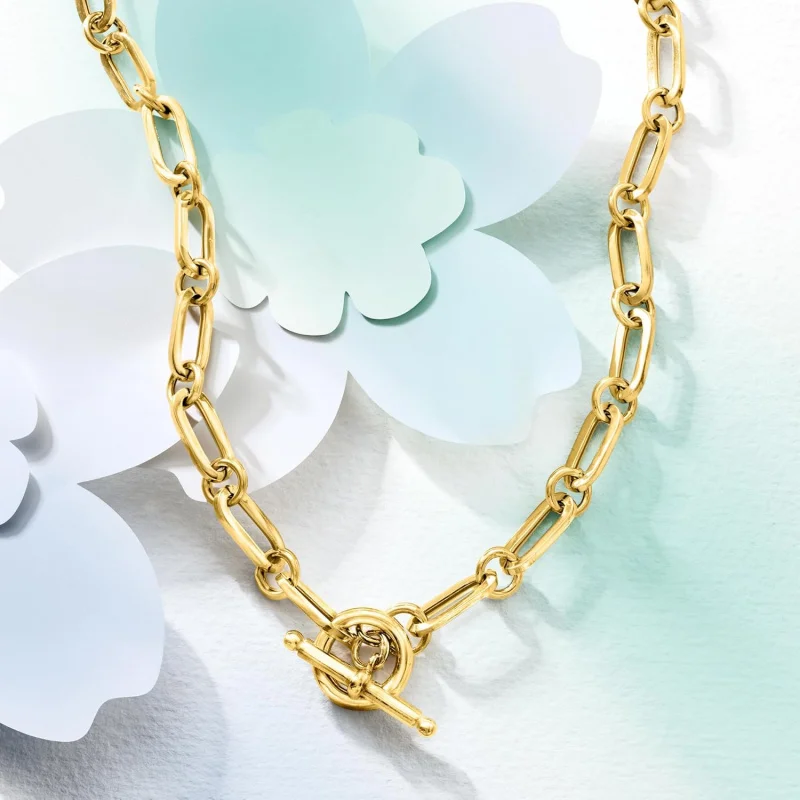 

18kt Gold Over Stainless Steel Paper Clip Link Necklace - Polished Toggle Clasp Layerable Jewelry for Women